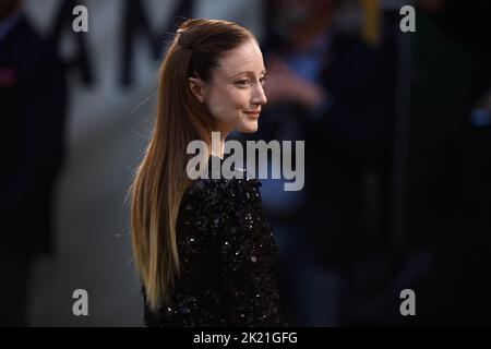 London, UK. 22 September 2022. Andrea Riseborough attending the European premiere of Amsterdam at the Odeon Luxe Leicester Square Cinema, London Picture date: Thursday September 22, 2022. Photo credit should read: Matt Crossick/Empics/Alamy Live News Stock Photo