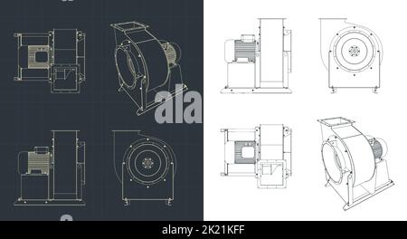 Stylized vector illustrations of blueprints of centrifuge air blower Stock Vector