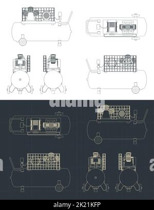 Stylized vector illustration of blueprints of compressor stator case ...