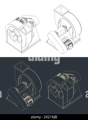 Stylized vector illustrations of isometric blueprints of centrifuge air blower Stock Vector