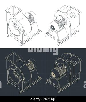 Stylized vector illustrations of isometric blueprints of centrifuge air blower Stock Vector