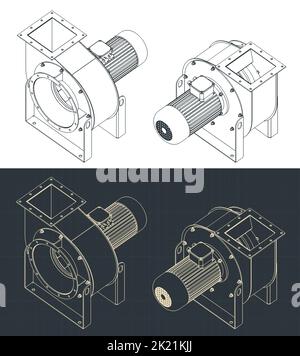 Stylized vector illustrations of isometric blueprints of centrifuge air blower Stock Vector