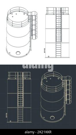 Stylized vector illustration of drawings of storage tank Stock Vector ...