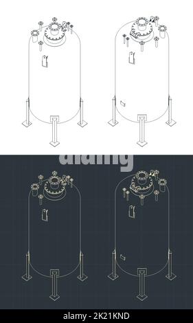 Stylized vector illustration of blueprints of high pressure tank Stock Vector