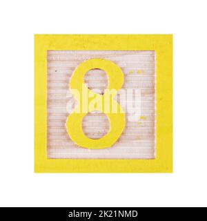 Number 8 eight childs wood block on white with clipping path Stock Photo