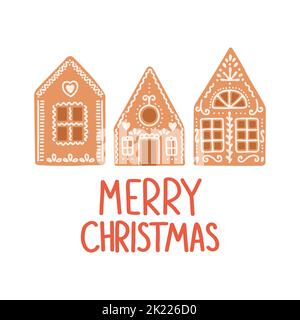 Christmas ginger bread house lettering flat vector Stock Vector
