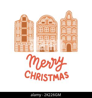 Christmas ginger bread house lettering flat vector Stock Vector