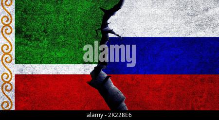 Russia and Chechnya flags together. Chechnya and Russia war crisis, conflict, relation, economy concept. Russia vs Chechnya Stock Photo