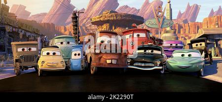 SARGE,LUIGI,FILLMORE,GUIDO,MATER,RED,SHERRIF,RAMONE,FLO, CARS, 2006 Stock Photo