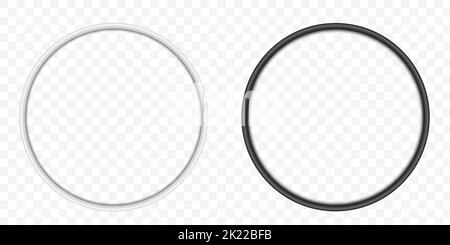 Set of realistic circular frames with shadow. White and black round on a transparent background - vector Stock Vector