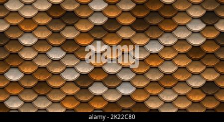 Seamless fish scales background pattern. Tileable texture of snake, dragon, mermaid or lizard squama in boho earth tones and copper gold bronze. A hig Stock Photo