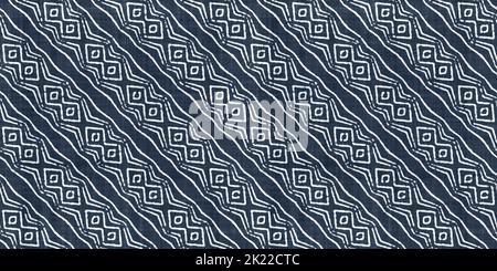 Seamless tribal ethnic indigo blue batik surface design pattern on rough linen, a trendy contemporary tileable abstract geometric shibori textile for Stock Photo