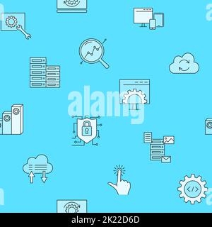 Software seamless pattern in colored line style. Background with computer data symbols. Vector illustration. Stock Vector