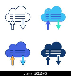 Cloud information storage icon set in flat and line style. Data synchronization symbol. Vector illustration. Stock Vector