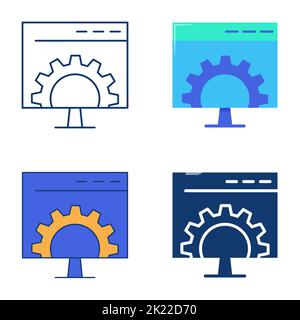 Software icon set in flat and line style. Application configure or update symbol. Vector illustration. Stock Vector