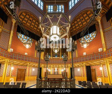 Interior of Rumbach sebestyen Street Synagogue. Near by   the famous Dohany street synagogue. amazing renewef space. Built in 1870-73. designed the ar Stock Photo