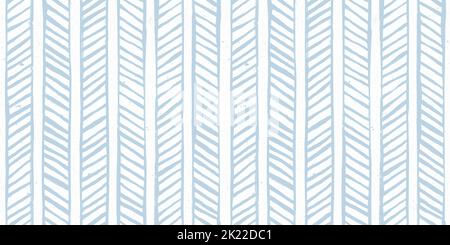 Seamless Minimalist Hand Drawn Playful deconstructed Herringbone or Chevron Vertical Pin Stripe Columns pattern in light speckled pastel blue and whit Stock Photo