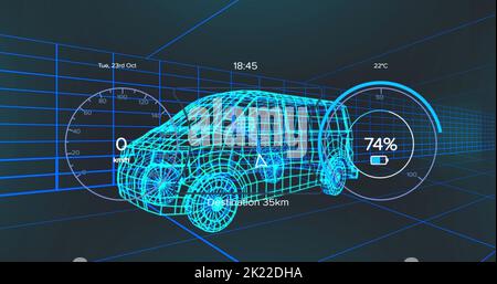 Image of 3d car model and grid over dark background Stock Photo - Alamy