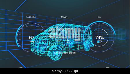 Image of 3d car model and grid over dark background Stock Photo - Alamy
