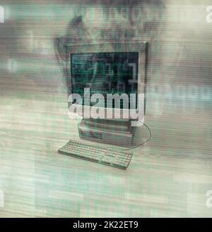 This computers time is up. a desktop computer smoking after burning out- ALL design on this image is created from scratch by Yuri Arcurs team of Stock Photo