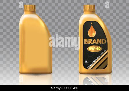 Engine oil plastic bottle package mockup set Stock Vector