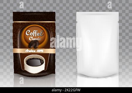 Instant coffee packaging vector realistic mockup Stock Vector