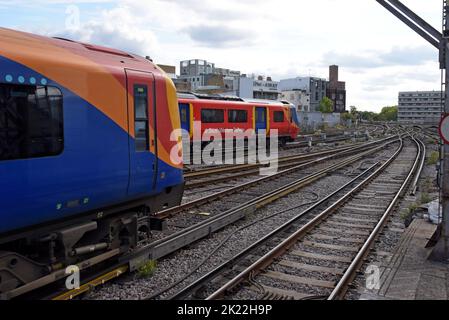 South Western Railway Siemens Desiro class 450 electric trains leaving Waterloo Station, London, UK Stock Photo