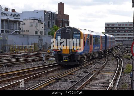 South Western Railway Siemens Desiro class 450 electric trains leaving Waterloo Station, London, UK Stock Photo