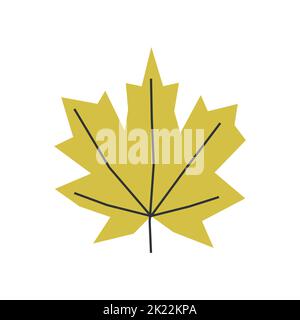 Vector isolated illustration with flat botanical element. Yellow symbol of autumn in Canada - maple leaf. Decorative fall object on white background Stock Vector