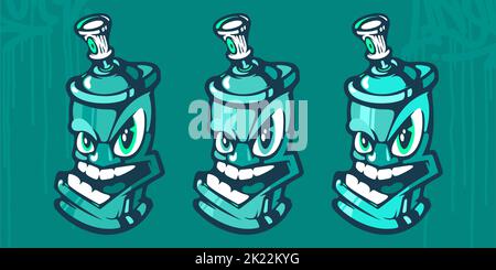 Cartoon Abstract Hiphop Graffiti Style Spray Cans Vector Illustration Template Stock Vector