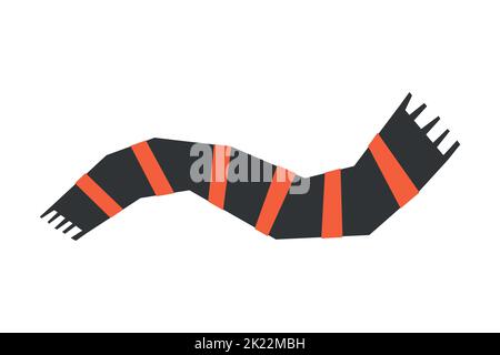 Vector isolated flat illustration. Winter striped scarf with orange and black lines. Simplified minimalism and geometric shapes of cozy autumn clothes Stock Vector