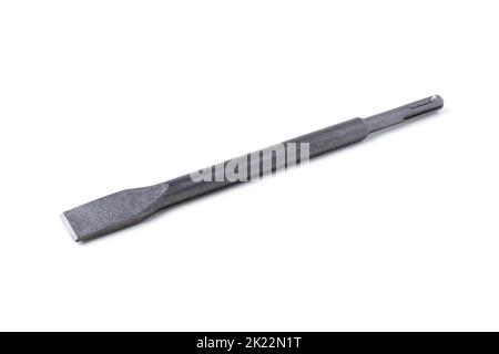 Hammer drill chisel closeup isolated on white Stock Photo