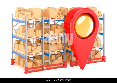 Pallet rack full of cardboard boxes and parcels, 3D rendering isolated ...