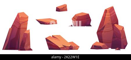Desert stones, mountain rock lumps and pieces. Natural geological materials, textures for pc game formation ui or gui elements isolated on white background, Cartoon vector illustration, icons set Stock Vector