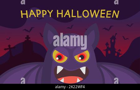 vertical background with bats and inscription halloween happy halloween Stock Vector