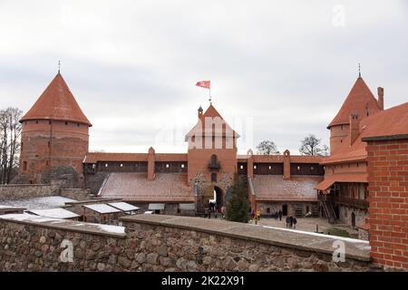 Trakai, Vilnius, Lithuania -  December 29, 2019: famous medieval Trakai Castle near Vilnius Stock Photo