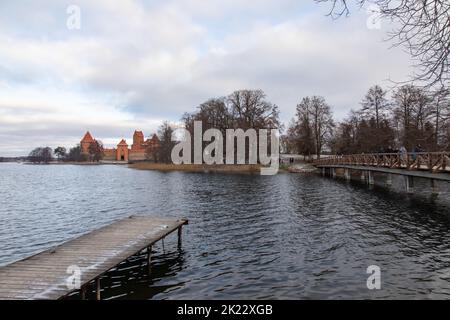 Trakai, Vilnius, Lithuania -  December 29, 2019: Galve lake, near the famous medieval Trakai Castle near Vilnius Stock Photo