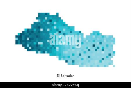 Vector isolated geometric illustration with simplified icy blue silhouette of El Salvador map. Pixel art style for NFT template. Dotted logo with grad Stock Vector