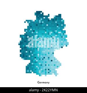 Vector isolated geometric illustration with simplified icy blue silhouette of Germany map. Pixel art style for NFT template. Dotted logo with gradient Stock Vector