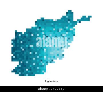 Afghanistan digital dotted map. Shape of the country in cyan color ...