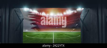 green textured field in soccer stadium. ready for game - center, midfield. 3D Illustration Stock Photo