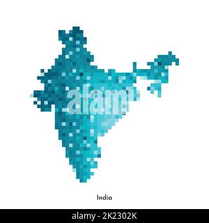 Vector isolated geometric illustration with simple icy blue shape of India map. Pixel art style for NFT template. Dotted logo with gradient texture fo Stock Vector