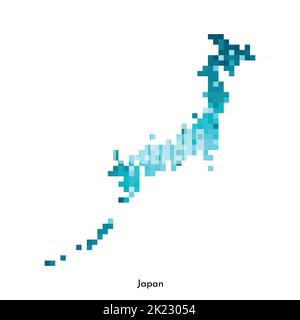 Vector isolated geometric illustration with simple icy blue shape of Japan map. Pixel art style for NFT template. Dotted logo with gradient texture fo Stock Vector