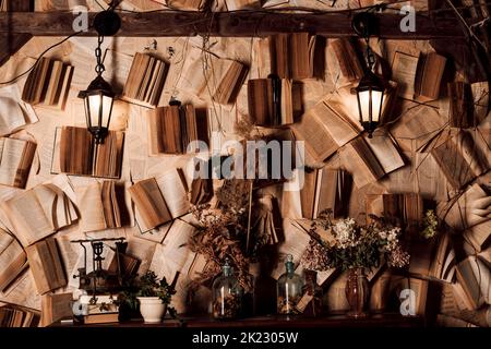Loft composition of dried flowers in a home dark interior Stock Photo