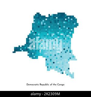 Vector isolated geometric illustration with simplified icy blue silhouette of Democratic Republic of the Congo map. Pixel art style for NFT template. Stock Vector