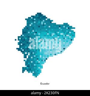 Vector isolated geometric illustration with simplified icy blue silhouette of Ecuador map. Pixel art style for NFT template. Dotted logo with gradient Stock Vector