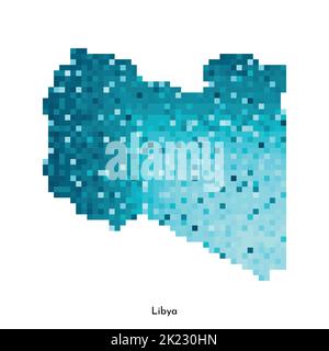 Vector isolated geometric illustration with simple icy blue shape of Libya map. Pixel art style for NFT template. Dotted logo with gradient texture fo Stock Vector