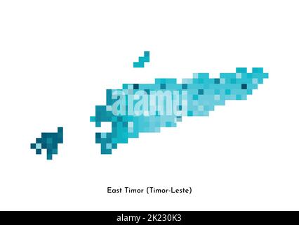 Vector isolated geometric illustration with simplified icy blue silhouette of East Timor (Timor-Leste) map. Pixel art style for NFT template. Dotted l Stock Vector