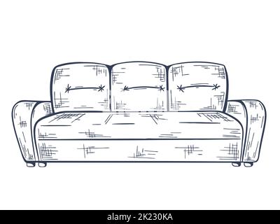 Vintage sofa hand drawn ink sketch. Engraving style vector illustration ...
