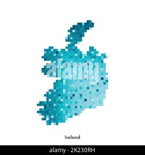 Vector isolated geometric illustration with simple icy blue shape of Ireland map. Pixel art style for NFT template. Dotted logo with gradient texture Stock Vector